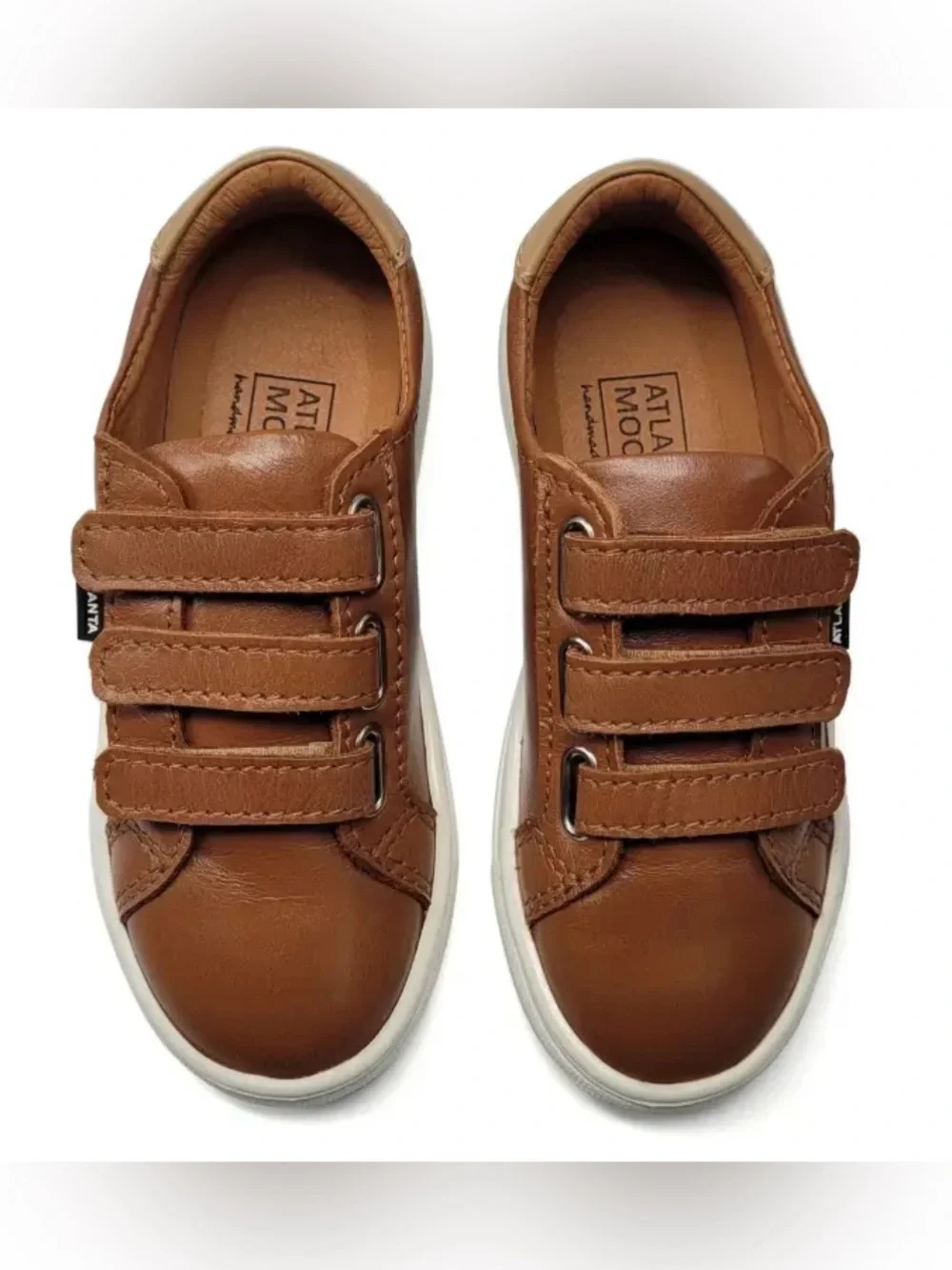 Atlanta Mocassin Camel Smooth 3-Strap Kids Sneaker NEW WITHOUT BOX